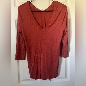 bordeaux women’s rust orange v neck 3/4 sleeve top